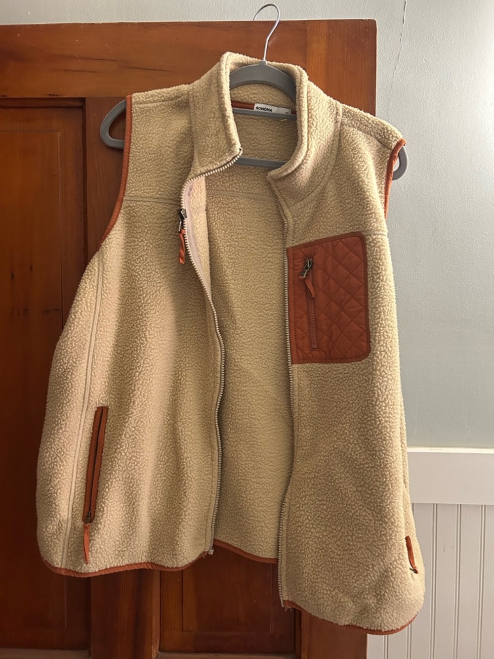 Sonoma Cream Sherpa Quilted-Trim Vest